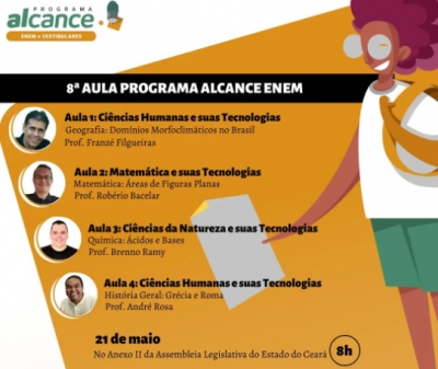 Alcance Enem realiza aulas de Ciências Humanas, Ciências da Natureza e Matemática neste sábado