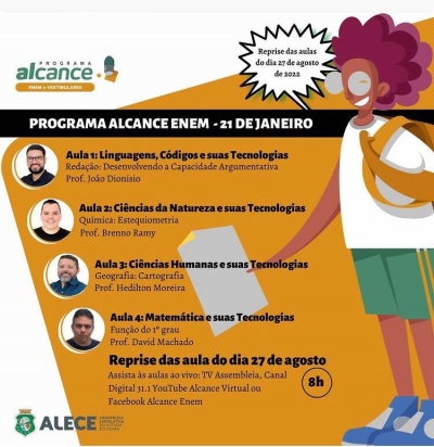 Alcance Enem reapresenta aulas de Redação, Química, Geografia e Matemática