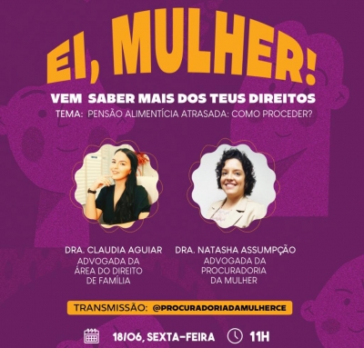 Live da Procuradoria da Mulher debate atrasos de pensão alimentícia nesta sexta