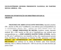 TRECHO de documento que pede intervenção nacional no PSL do Ceará (Foto: )