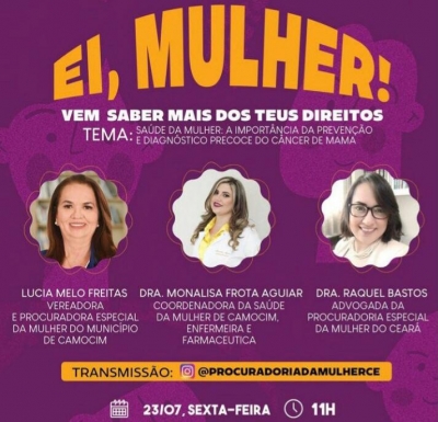 Live da Procuradoria da Mulher debate nesta sexta prevenção do câncer de mama