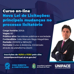 Unipace recebe inscrições para curso on-line sobre nova Lei de Licitações