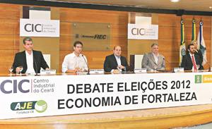     Marcos Cals, Renato Roseno, Roberto Cláudio, Moroni Torgan e Elmano de Freitas discutiram ideias para a economia da Capital