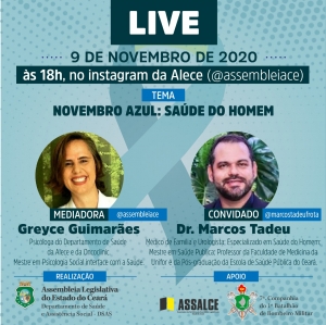 Departamento de Saúde da AL realiza live alusiva ao Novembro Azul