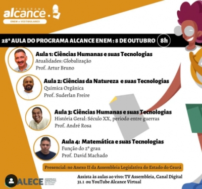 Programa Alcance.Enem da Alece terá aulas neste sábado