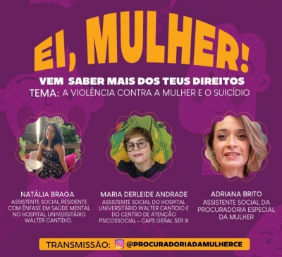 Live da Procuradoria da Mulher debate violência contra a mulher e saúde mental