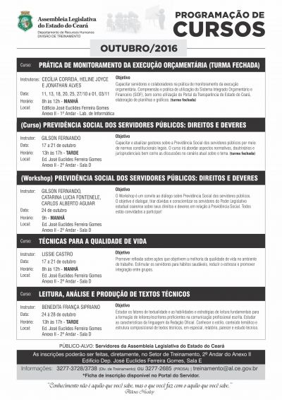 Divisão de Treinamento abre inscrições para cursos em outubro