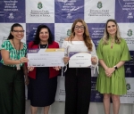 Gerente da FM Assembleia Tarciana Campos, presidente do TJCE desembargadora Maria Nailde Pinheiro Nogueira, jornalista da FM Ian Gomes e juiza auxiliar da Presidência do TJCE, Flávia Setúbal.
