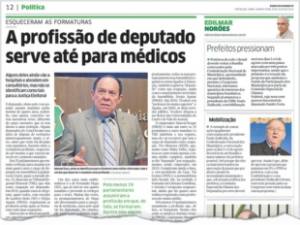 Fac-símile da publicação do Diário do Nordeste, edição da última quarta-feira, mostrando que até os médicos de formação têm como profissão a política